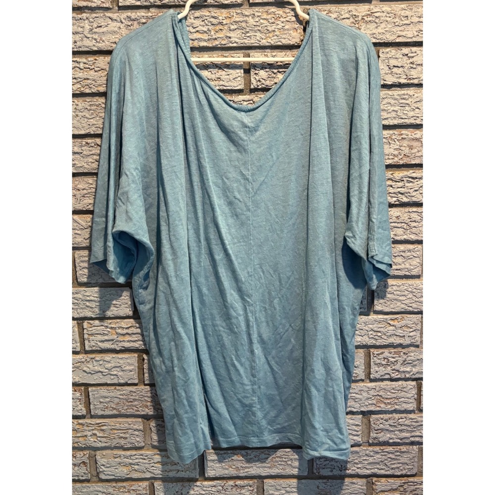 Eileen Fisher Womens XL Blue 100% Linen Slub V-Neck Boxy Oversized Tee Top - Picture 2 of 7